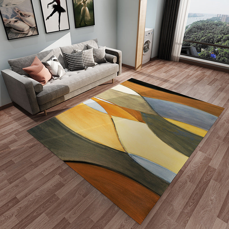 Yellow Simple Rug Polyester Abstract Pattern Rug Washable Rug for Home Decor