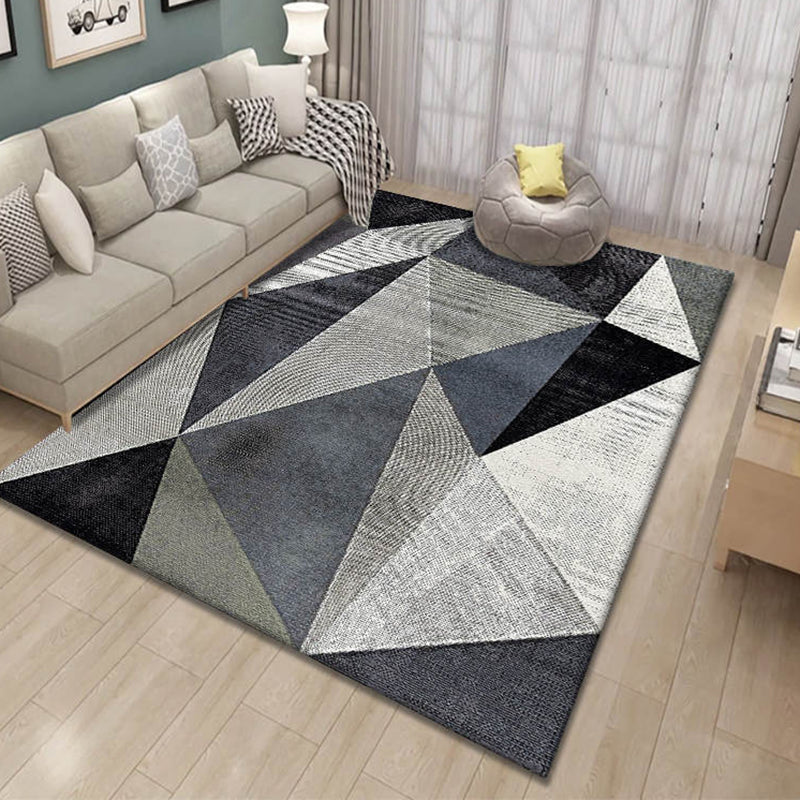 Black Simple Rug Polyester Geometric Rug Non-Slip Backing Rug for Living Room