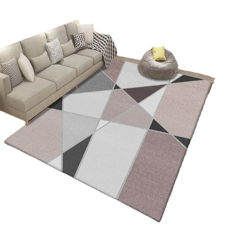 Black Simple Rug Polyester Geometric Rug Non-Slip Backing Rug for Living Room