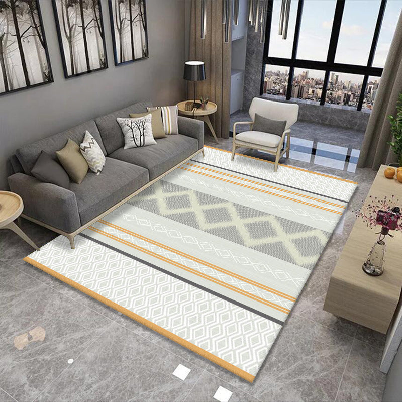 Apricot Simple Carpet Polyester Stripe Carpet Washable Carpet for Living Room