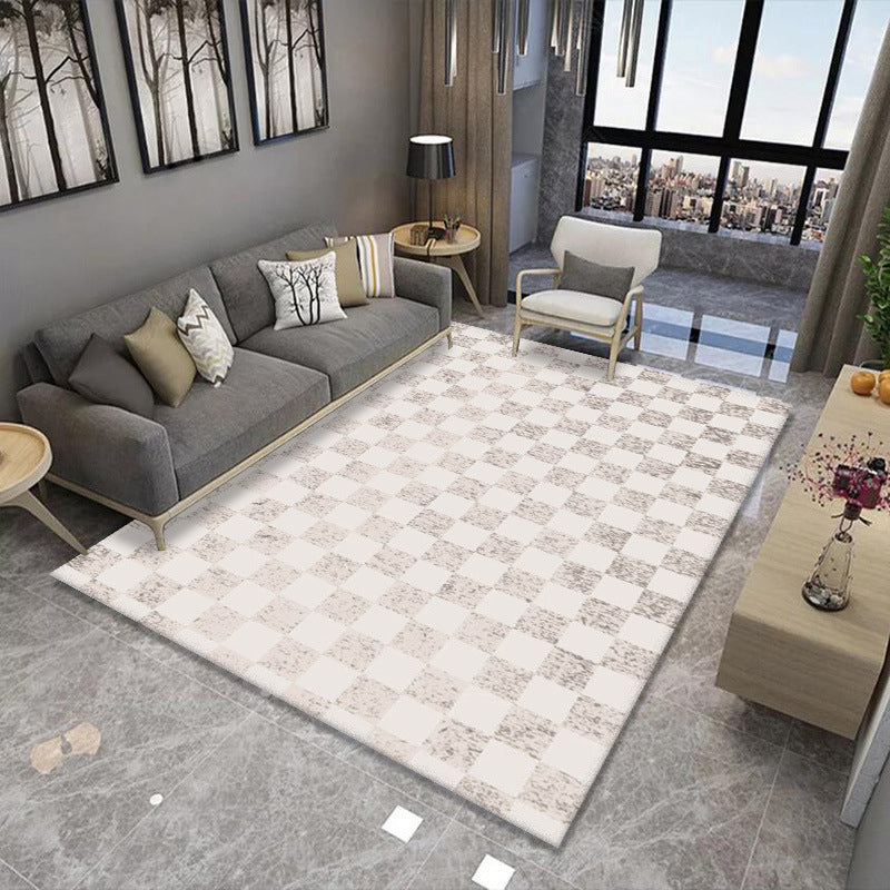 Apricot Simple Carpet Polyester Stripe Carpet Washable Carpet for Living Room