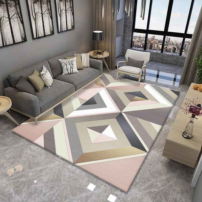 Apricot Simple Carpet Polyester Stripe Carpet Washable Carpet for Living Room