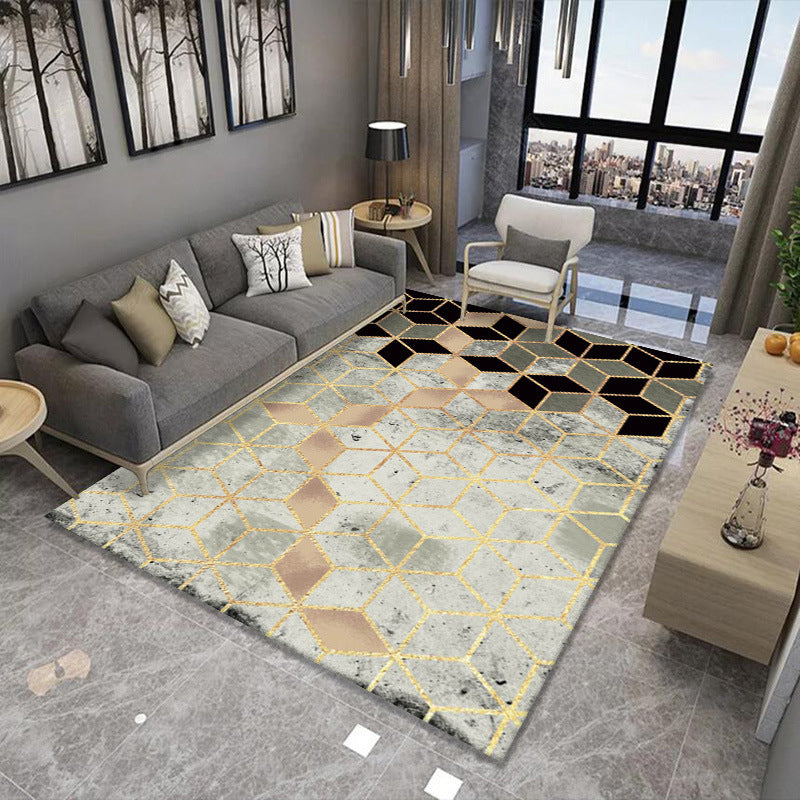 Apricot Simple Carpet Polyester Stripe Carpet Washable Carpet for Living Room