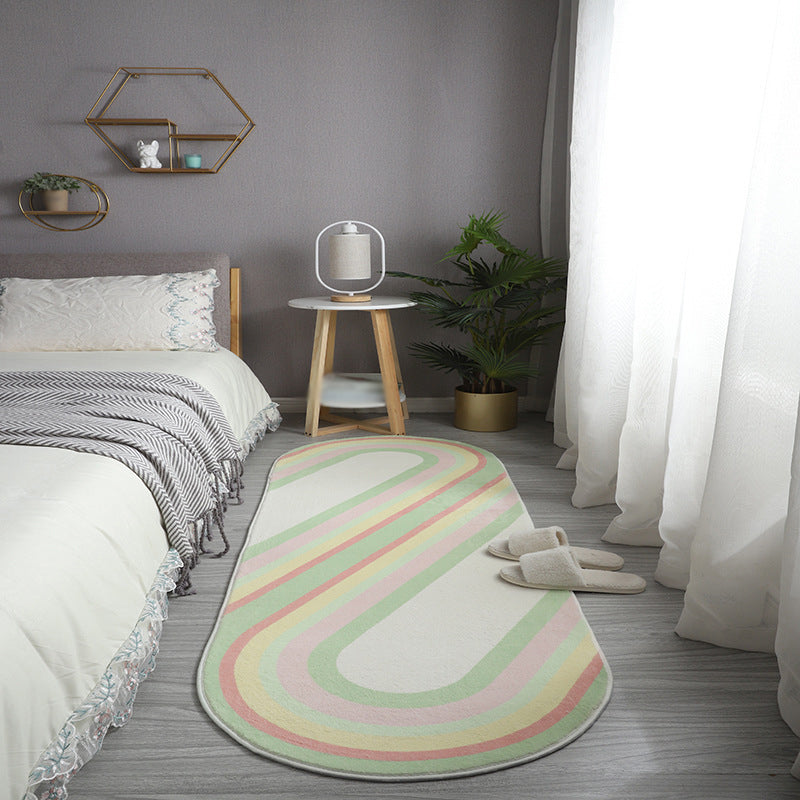 Green Casual Carpet Polyester Striped Carpet Washable Carpet for Home Decoration