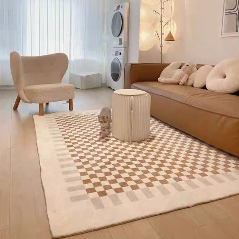 Alfombra de cuadrícula marrón poliéster de alfombra simple alfombra resistente a la alfombra para sala de estar