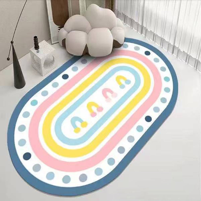 White Modern Rug Polyester Semicircle Rug Washable Rug for Living Room