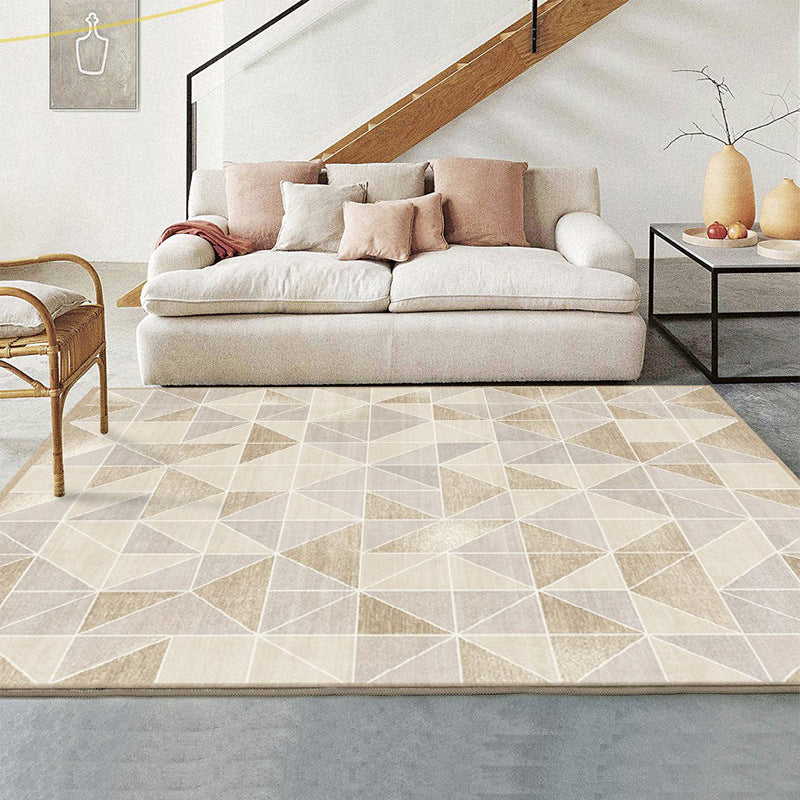 Light Brown Abstract Print Rug Polyester Modern Rug Washable Rug for Living Room