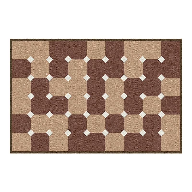 Light Brown Abstract Print Rug Polyester Modern Rug Washable Rug for Living Room