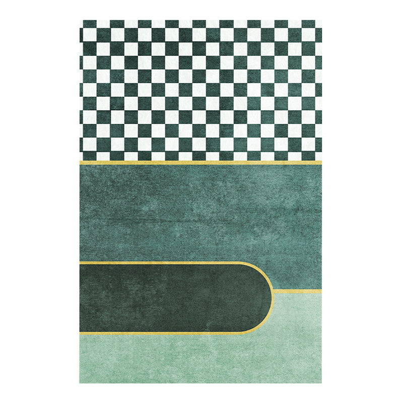 Green Modern Indoor Rug Polyester Grid Rug Non-Slip Backing Rug for Home Decor