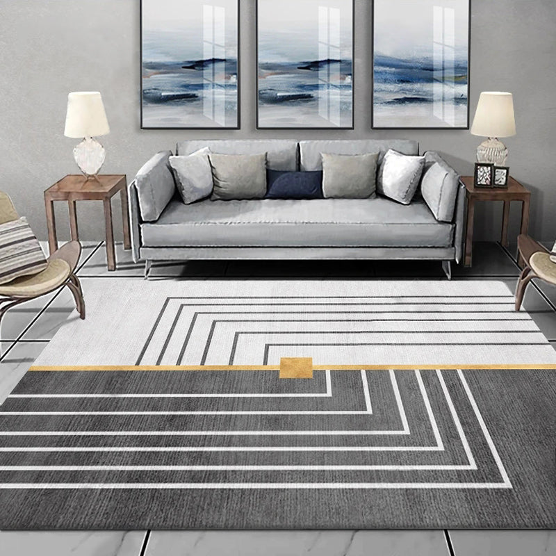 Light Grey Simple Rug Blending Line Indoor Rug Stain Resistant Rug for Home Decor