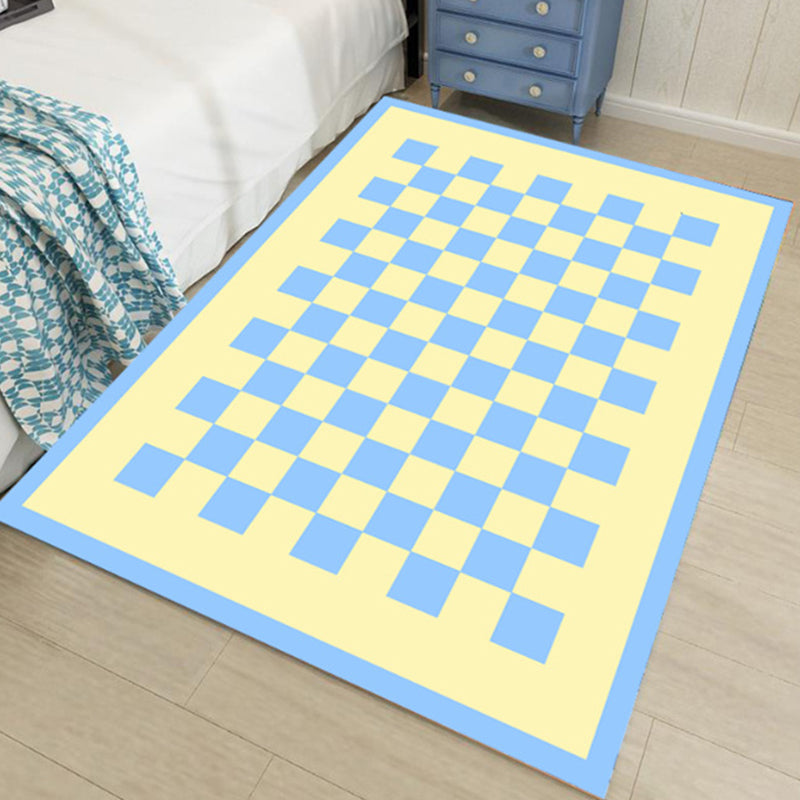 Dark Orange Modern Rug Polyester Grid Indoor Rug Non-Slip Backing Rug for Living Room