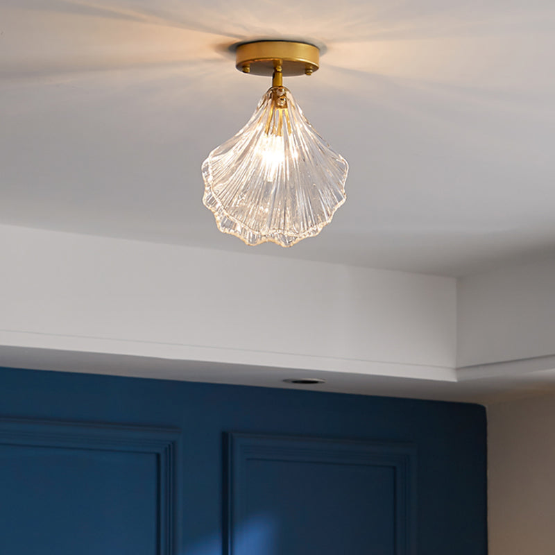 Gouden Shell plafondgemonteerde armatuur Eenvoud Stijl Glazen plafondlamp