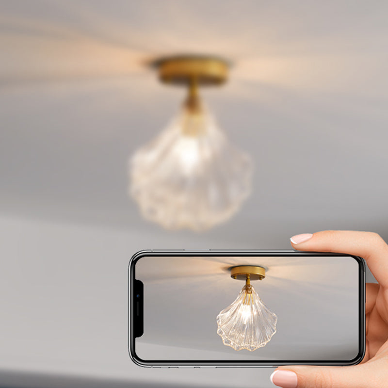 Gouden Shell plafondgemonteerde armatuur Eenvoud Stijl Glazen plafondlamp