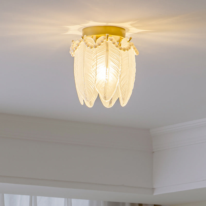 Luminaire encastré au plafond en plumes, style simple, doré