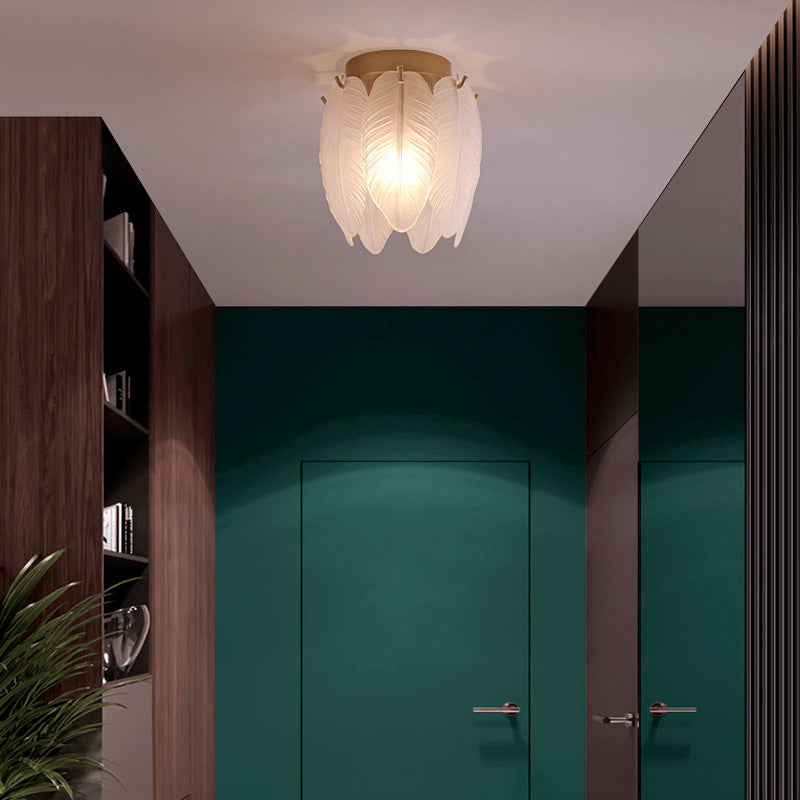 Luminaire encastré au plafond en plumes, style simple, doré