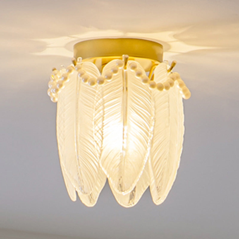 Luminaire encastré au plafond en plumes, style simple, doré