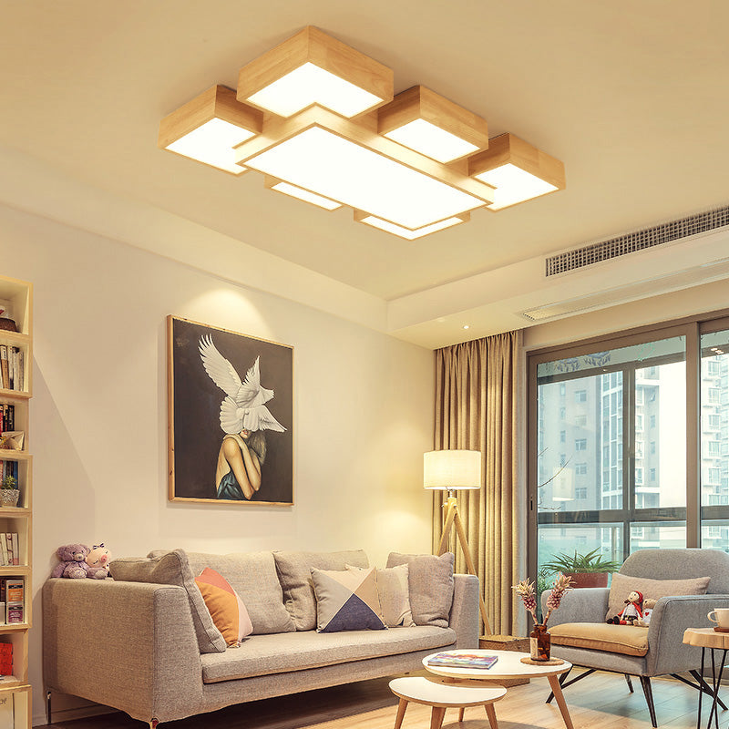 Wooden Flush Mount Ceiling Lighting Fixture Modern Multi-head LED Ceiling Light
