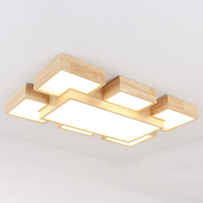 Wooden Flush Mount Ceiling Lighting Fixture Modern Multi-head LED Ceiling Light