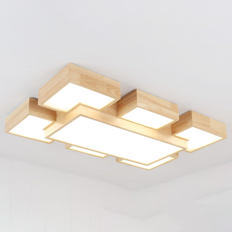 Wooden Flush Mount Ceiling Lighting Fixture Modern Multi-head LED Ceiling Light