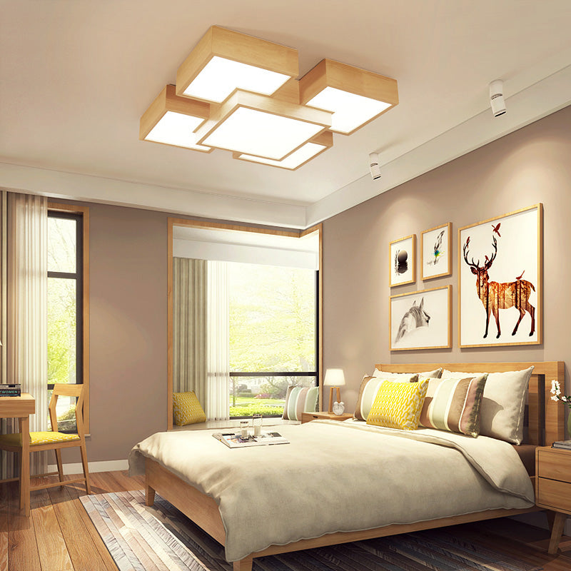 Wooden Flush Mount Ceiling Lighting Fixture Modern Multi-head LED Ceiling Light