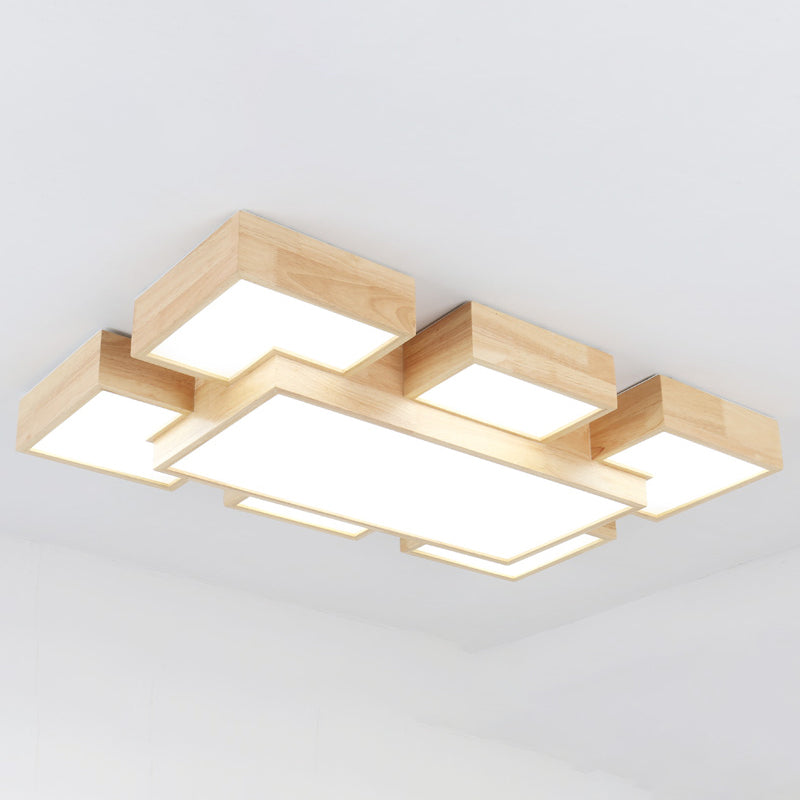 Wooden Flush Mount Ceiling Lighting Fixture Modern Multi-head LED Ceiling Light