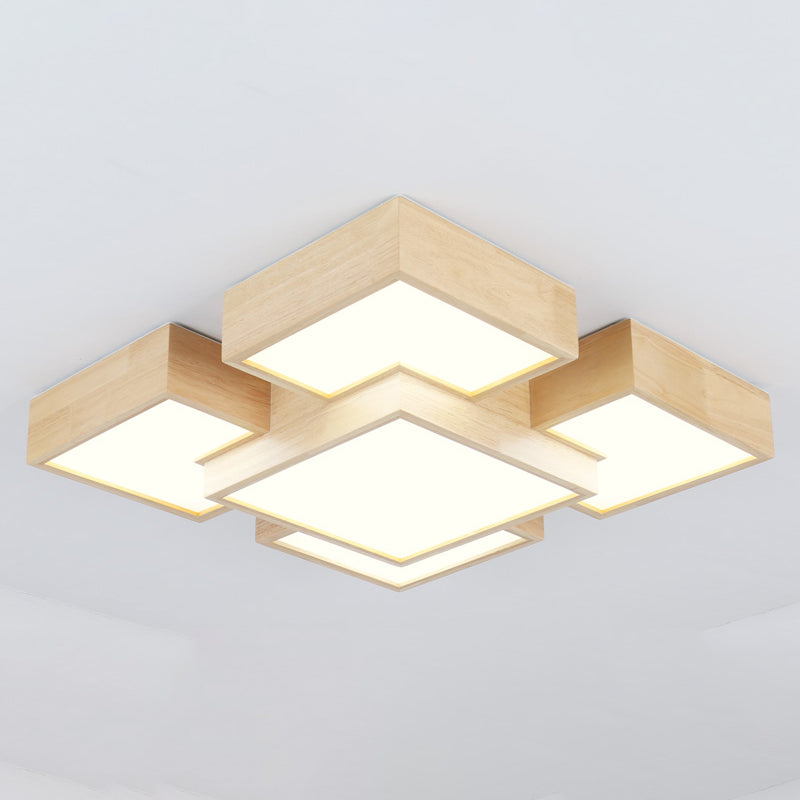 Wooden Flush Mount Ceiling Lighting Fixture Modern Multi-head LED Ceiling Light