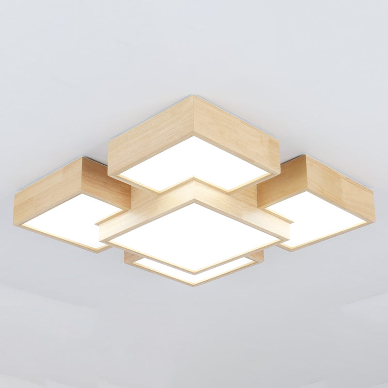 Wooden Flush Mount Ceiling Lighting Fixture Modern Multi-head LED Ceiling Light