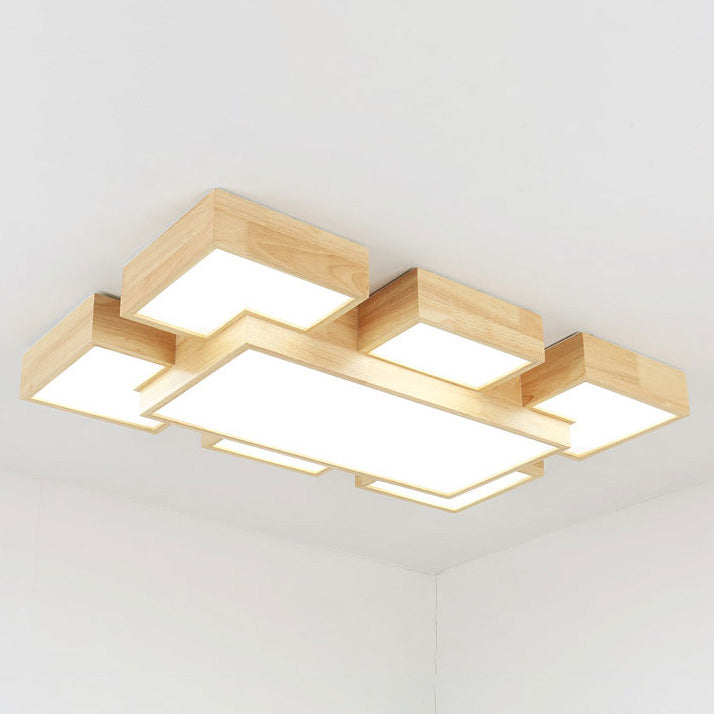 Wooden Flush Mount Ceiling Lighting Fixture Modern Multi-head LED Ceiling Light