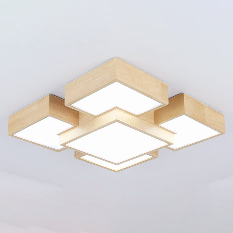 Wooden Flush Mount Ceiling Lighting Fixture Modern Multi-head LED Ceiling Light