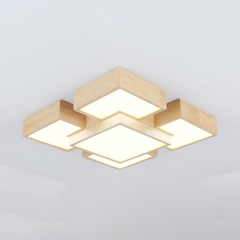 Wooden Flush Mount Ceiling Lighting Fixture Modern Multi-head LED Ceiling Light