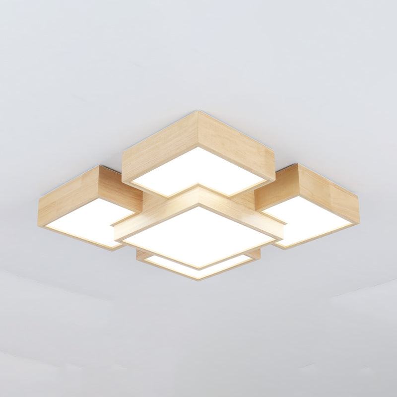 Wooden Flush Mount Ceiling Lighting Fixture Modern Multi-head LED Ceiling Light