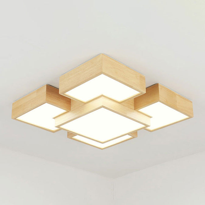 Wooden Flush Mount Ceiling Lighting Fixture Modern Multi-head LED Ceiling Light