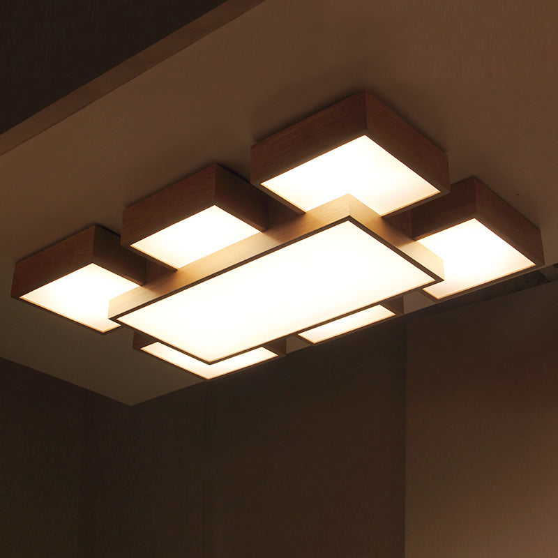 Wooden Flush Mount Ceiling Lighting Fixture Modern Multi-head LED Ceiling Light