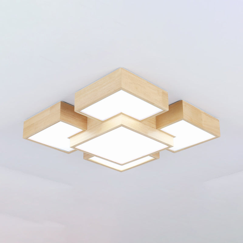 Wooden Flush Mount Ceiling Lighting Fixture Modern Multi-head LED Ceiling Light