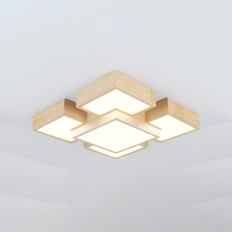 Wooden Flush Mount Ceiling Lighting Fixture Modern Multi-head LED Ceiling Light