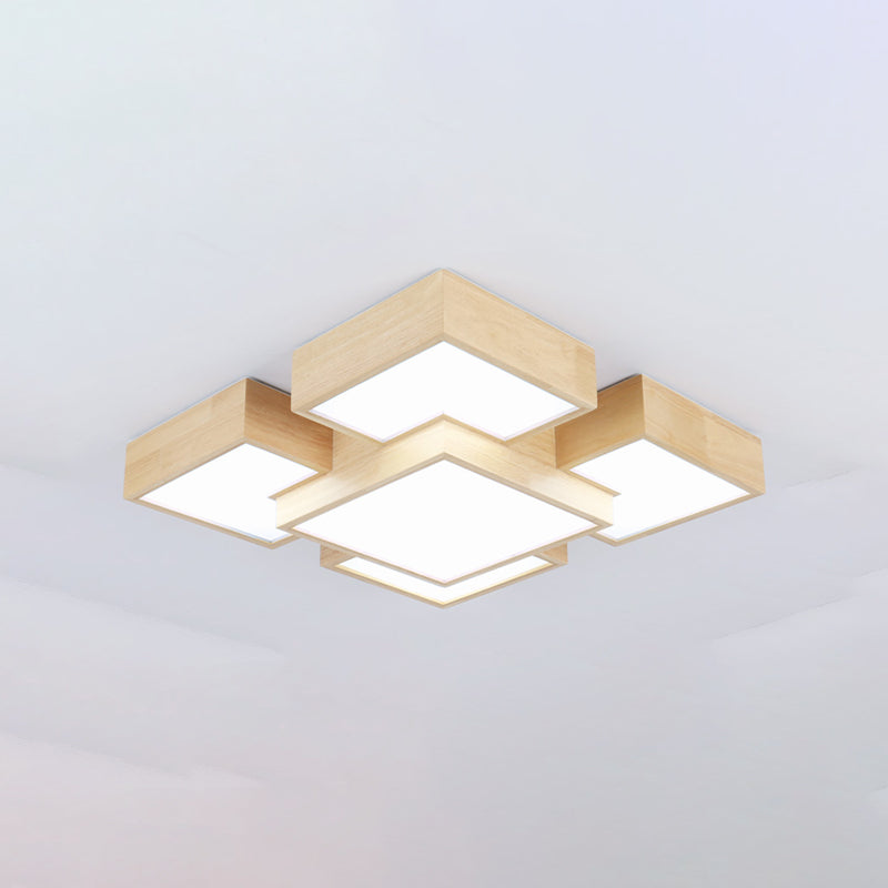 Wooden Flush Mount Ceiling Lighting Fixture Modern Multi-head LED Ceiling Light