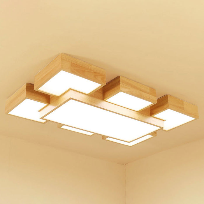 Wooden Flush Mount Ceiling Lighting Fixture Modern Multi-head LED Ceiling Light