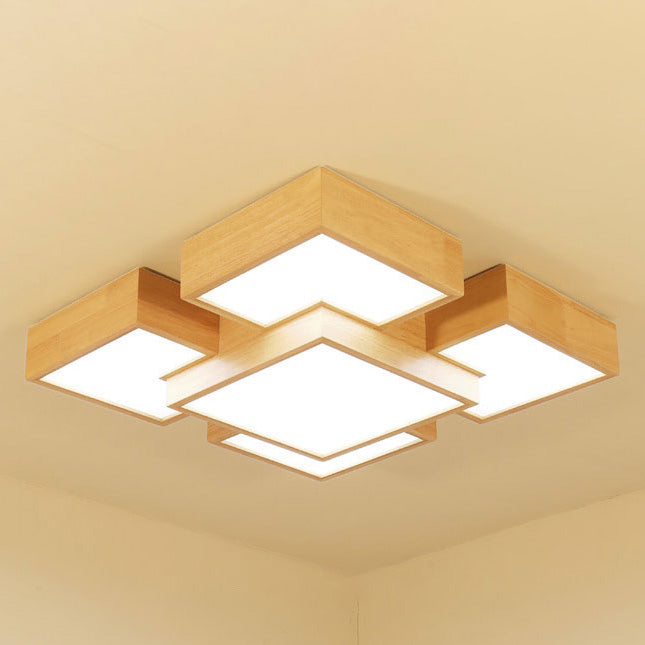 Wooden Flush Mount Ceiling Lighting Fixture Modern Multi-head LED Ceiling Light