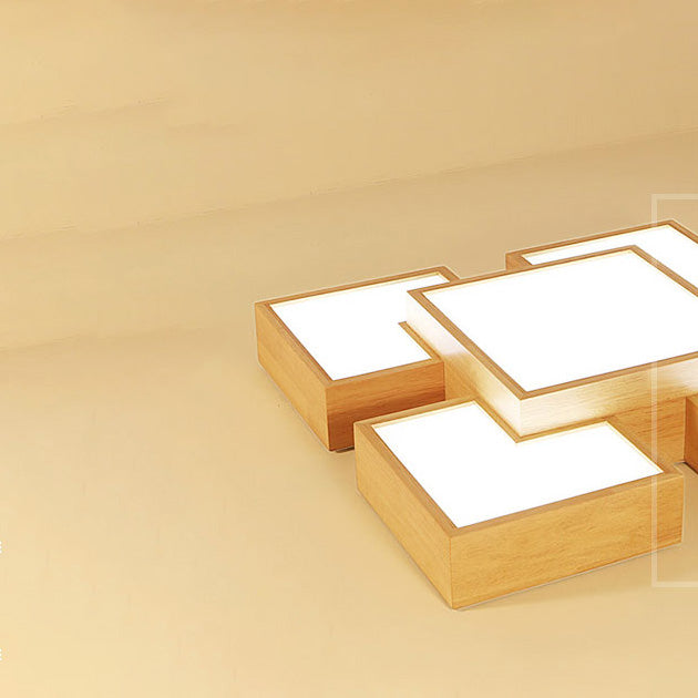 Wooden Flush Mount Ceiling Lighting Fixture Modern Multi-head LED Ceiling Light