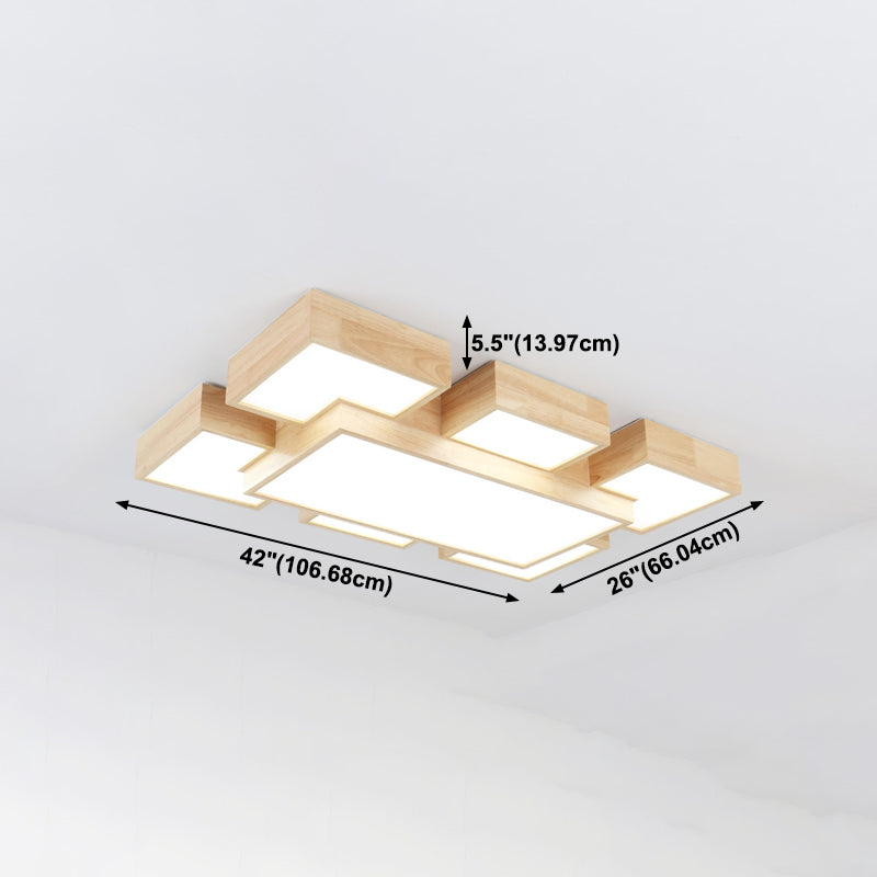 Wooden Flush Mount Ceiling Lighting Fixture Modern Multi-head LED Ceiling Light