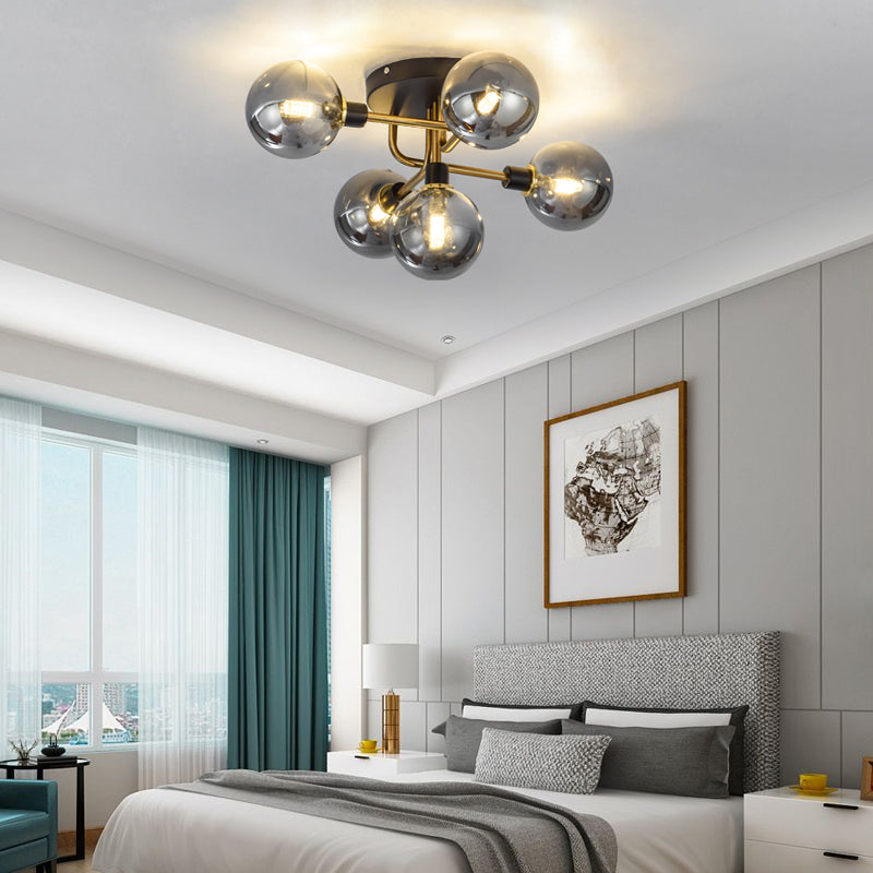 Round Glass Ceiling Mount Lighting Minimalist-Style Semi Flush Ceiling Light Fixture