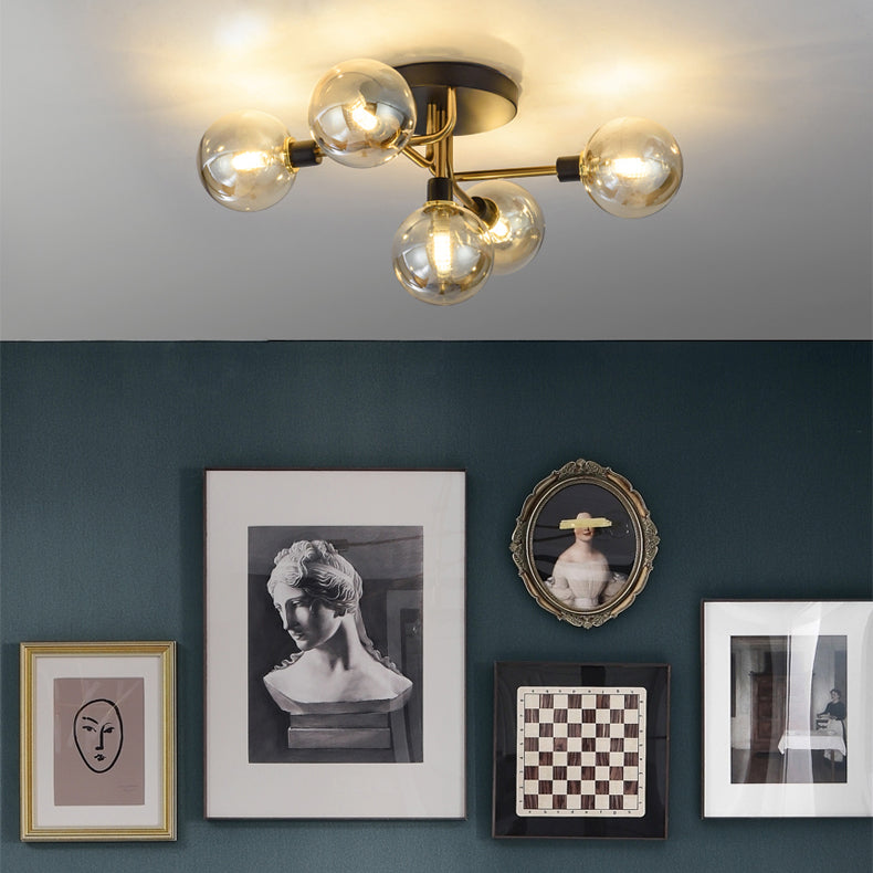Round Glass Ceiling Mount Lighting Minimalist-Style Semi Flush Ceiling Light Fixture