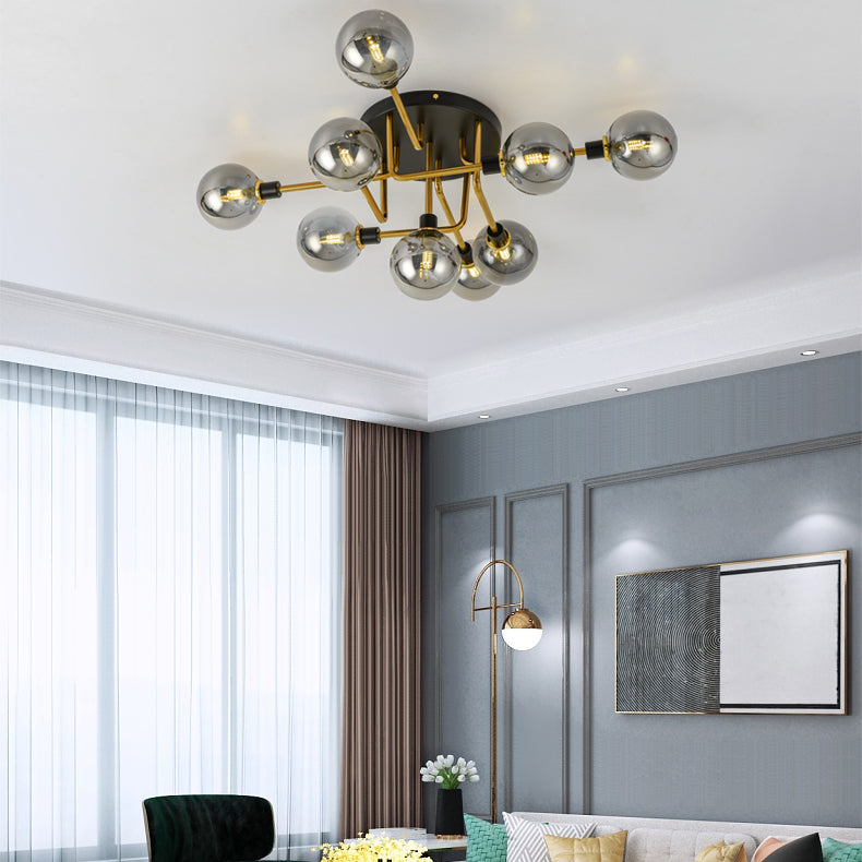 Round Glass Ceiling Mount Lighting Minimalist-Style Semi Flush Ceiling Light Fixture