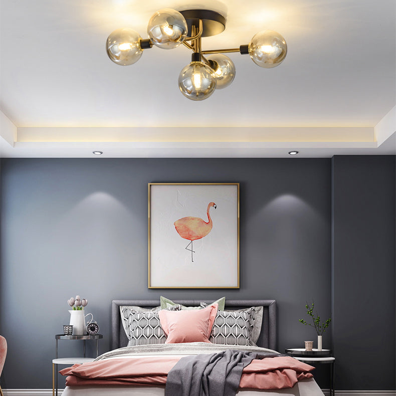 Round Glass Ceiling Mount Lighting Minimalist-Style Semi Flush Ceiling Light Fixture