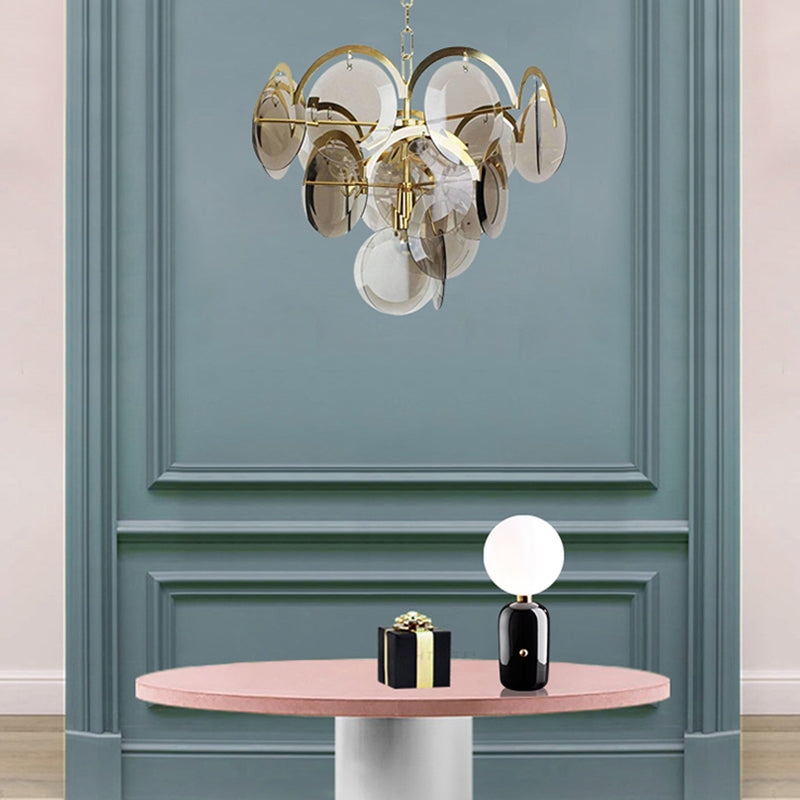 Nordic Chandelier Metal Hanging Light with Smoke Grey Glass for Bedroom