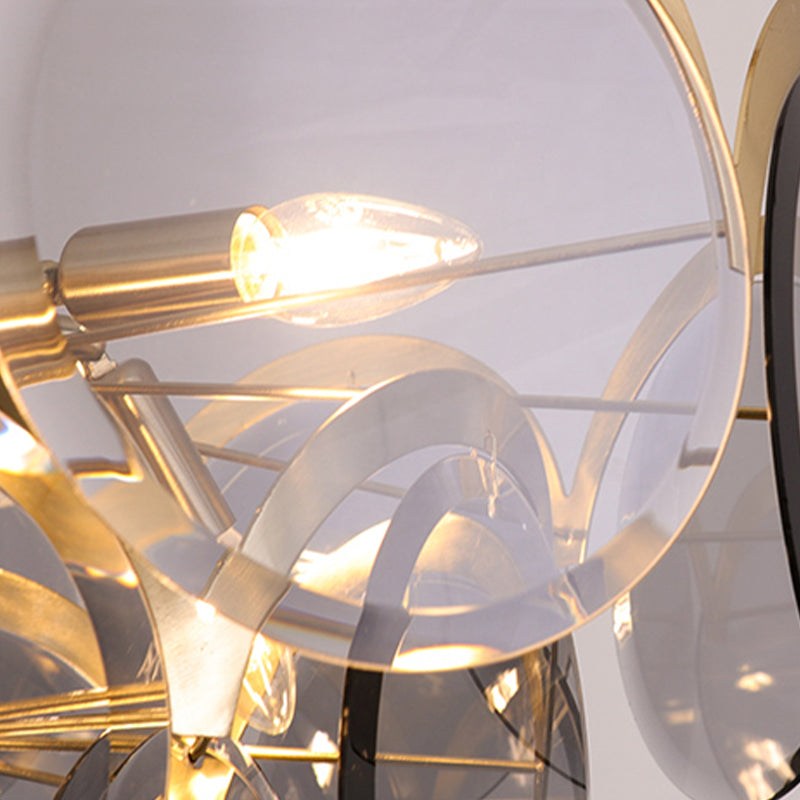 Nordic Chandelier Metal Hanging Light with Smoke Grey Glass for Bedroom