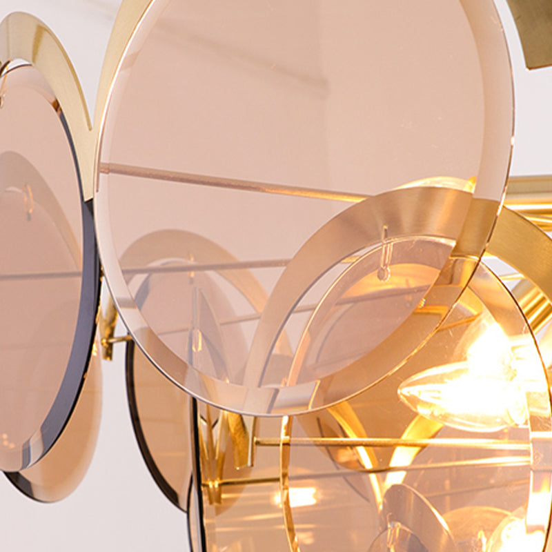 Nordic Chandelier Metal Hanging Light with Smoke Grey Glass for Bedroom