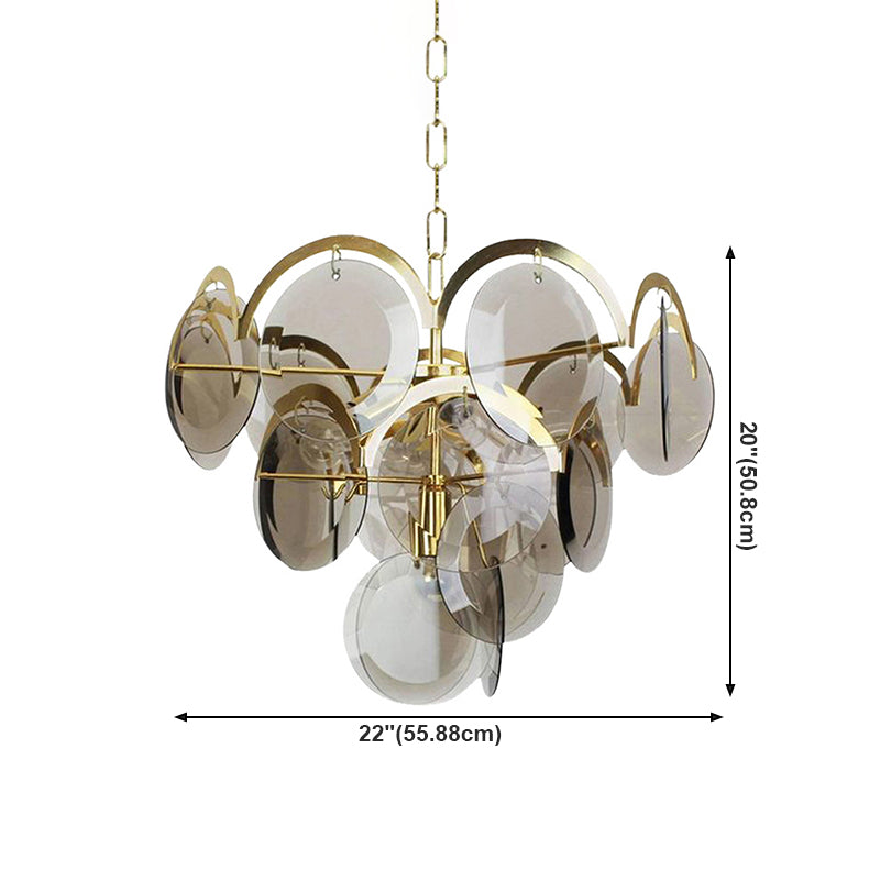 Nordic Chandelier Metal Hanging Light with Smoke Grey Glass for Bedroom