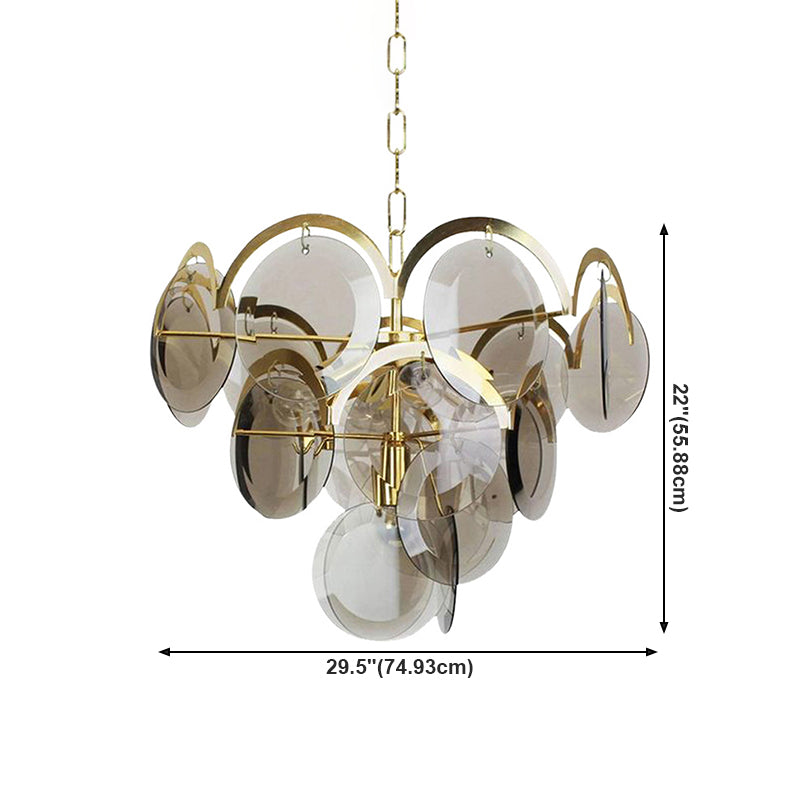 Nordic Chandelier Metal Hanging Light with Smoke Grey Glass for Bedroom