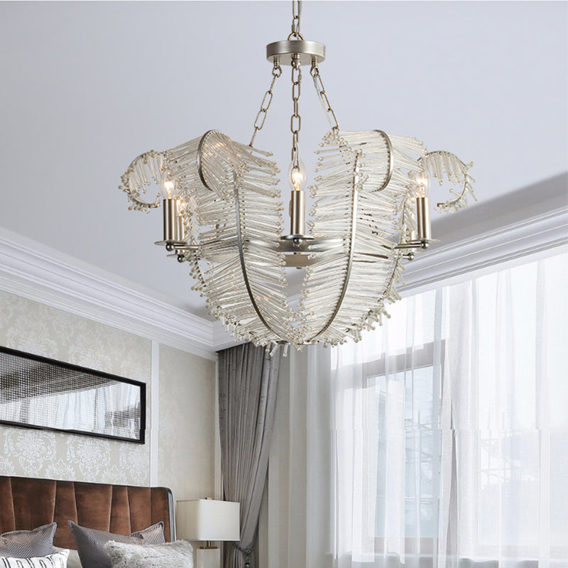 American Candle Chandelier Glass Silver Hanging Light for Bedroom